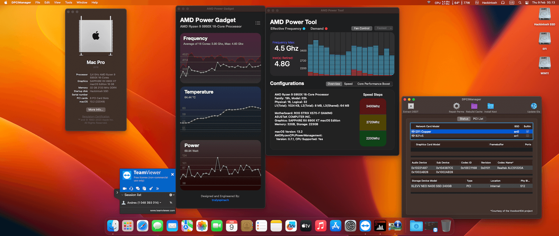 Success Hackintosh macOS Ventura 13.2 Build 22D49 in Asus ROG Strix X570-F Gaming + AMD Ryzen 9 5950X + Sapphire RX 6900 XT